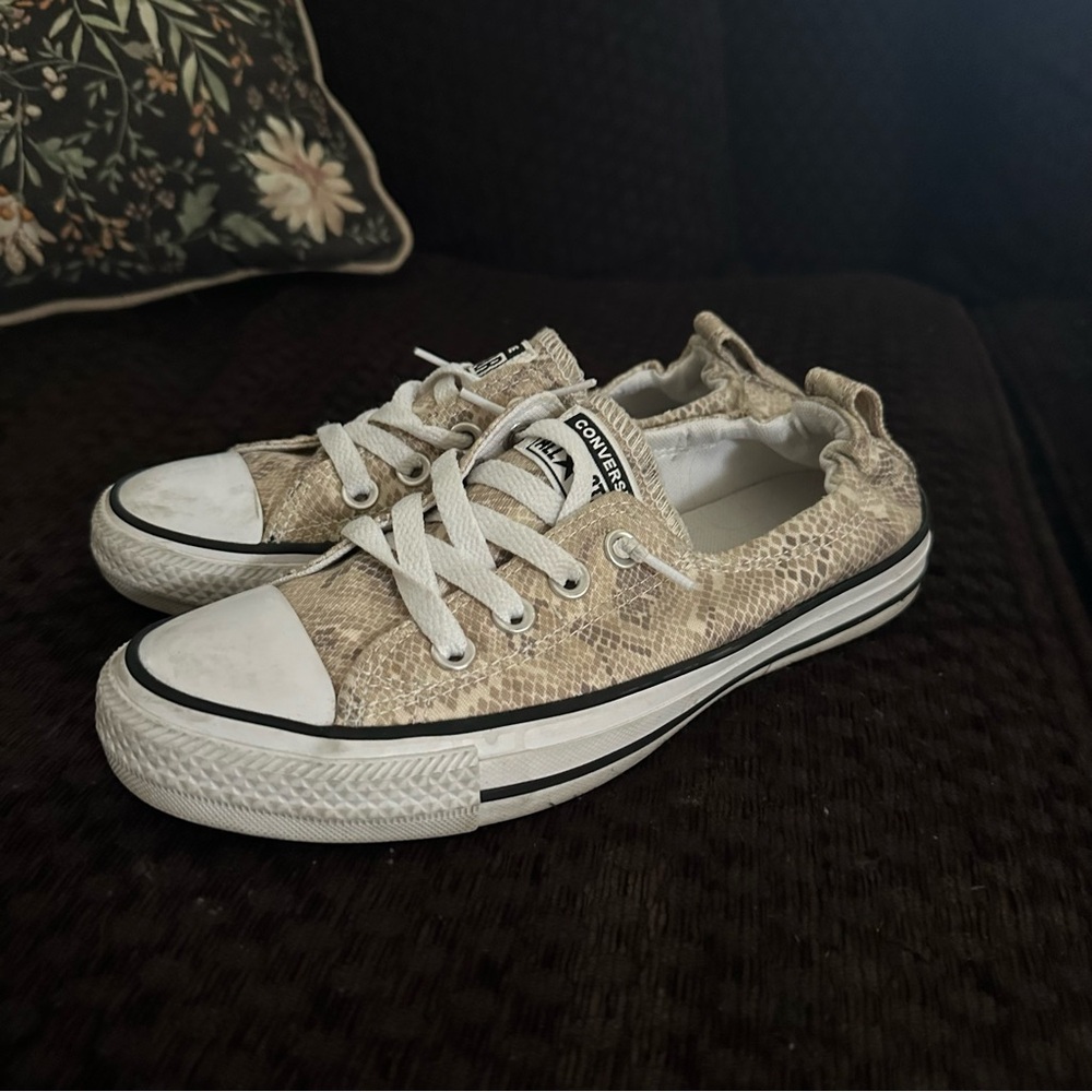 Converse Beige and White Snake Pattern Sneakers